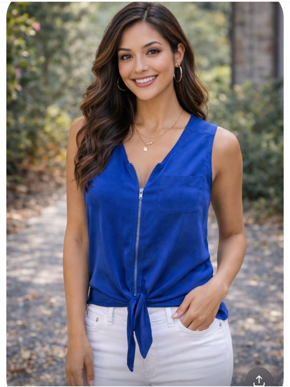 Bebe Royal Blue Zip-Front Blouse